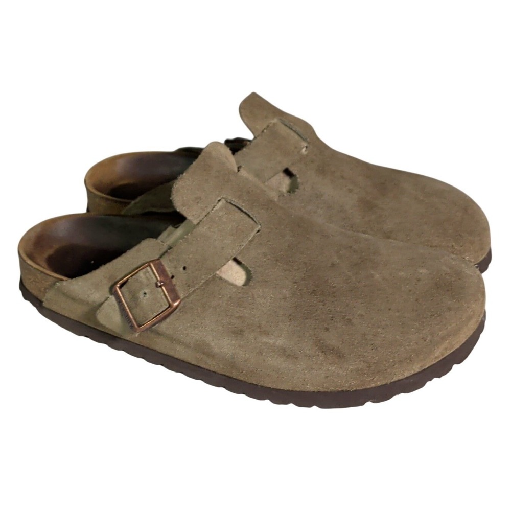 Birkenstock Boston Clogs Womens Size 11N Narrow EU 42 Beige Suede Leather